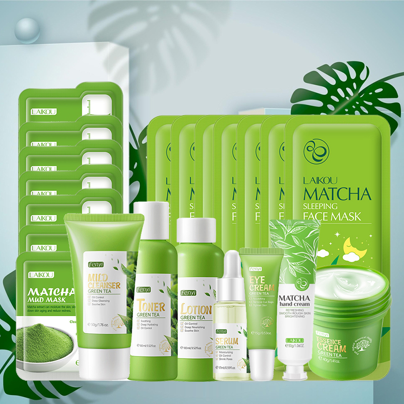 Beauty Makeup Cream - مجموعة العناية بالبشرة بالشاي الأخضر، مستحضرات