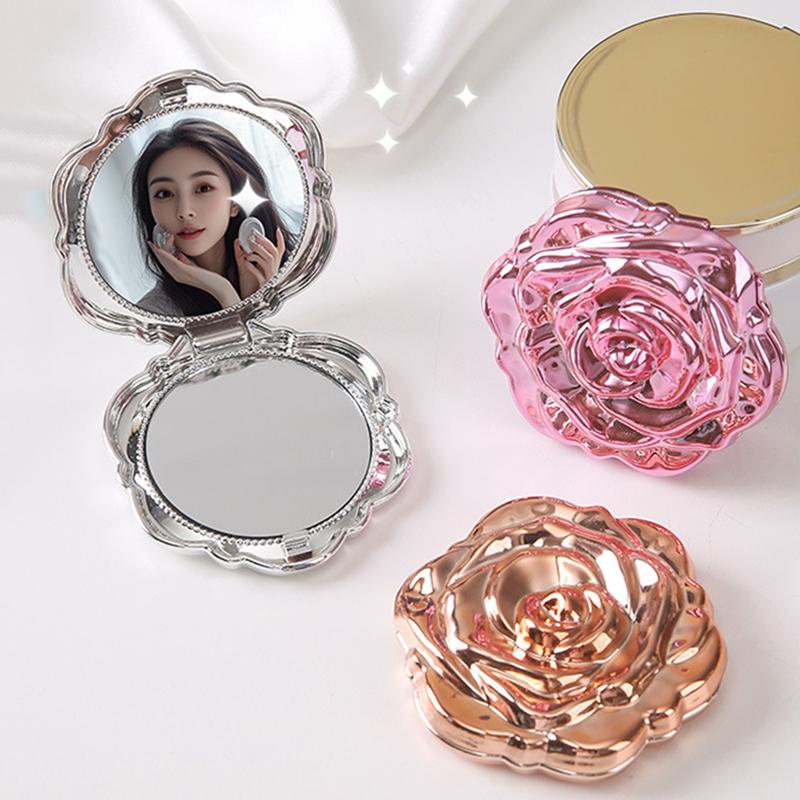 Beauty Rose Makeup - مرآة محمولة صغيرة بتصميم وردة عتيقة،