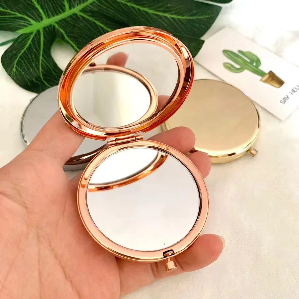 Beauty Rose Makeup - مرآة مكياج محمولة بلون ذهبي وردي،